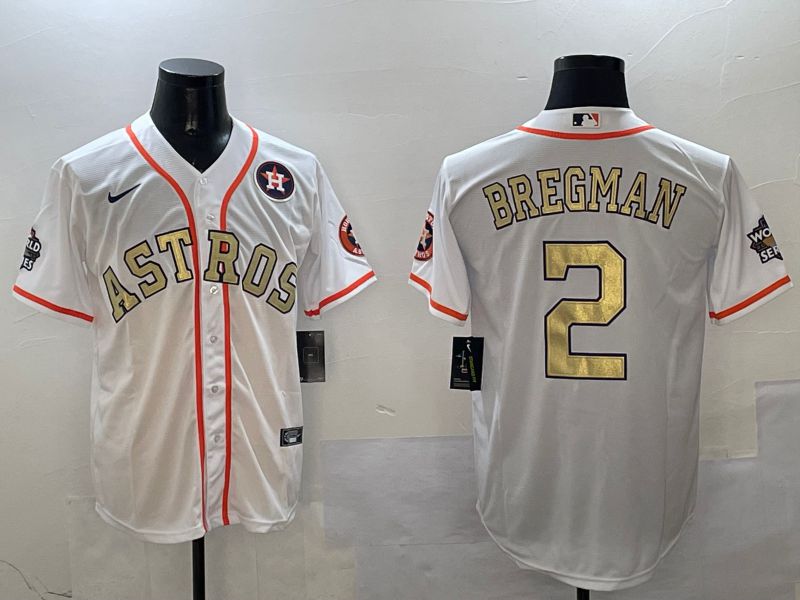 Men Houston Astros #2 Bregman White Gold Game 2025 Nike MLB Jersey style 5->houston astros->MLB Jersey